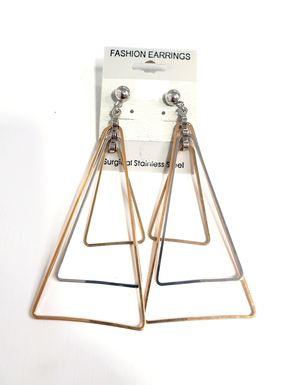 Fashion Earrings Gold and Silver Layered Triangle Drop Earrings